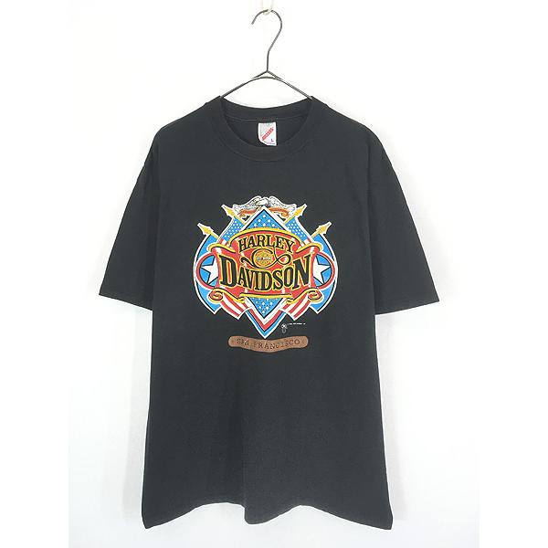 古着 90s USA製 HARLEY DAVIDSON イーグル フラッグ Tシャツ L