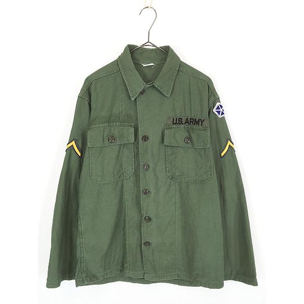 古着 60s 米軍 US ARMY 「1st 後期」 100% コットン サテン ミリタリー ユーティリティー ファティーグ シャツ L位 古着 60s 米軍 US ARMY 「1st 後期」 100% コットン サテン ミリタリー