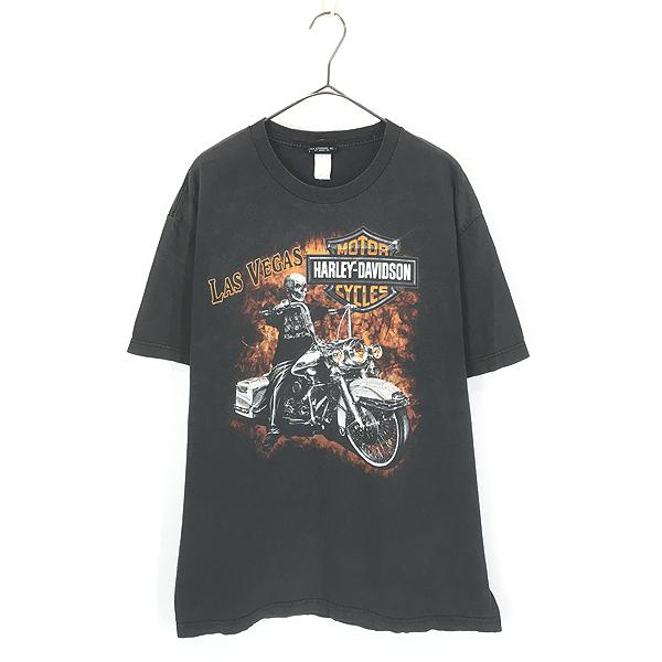 古着 10s HARLEY DAVIDSON バー&シールド スカル バイク グラフィック 