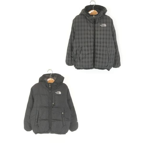 キッズ 古着 TNF The North Face 550 フィルパワー ブラック×チェック
