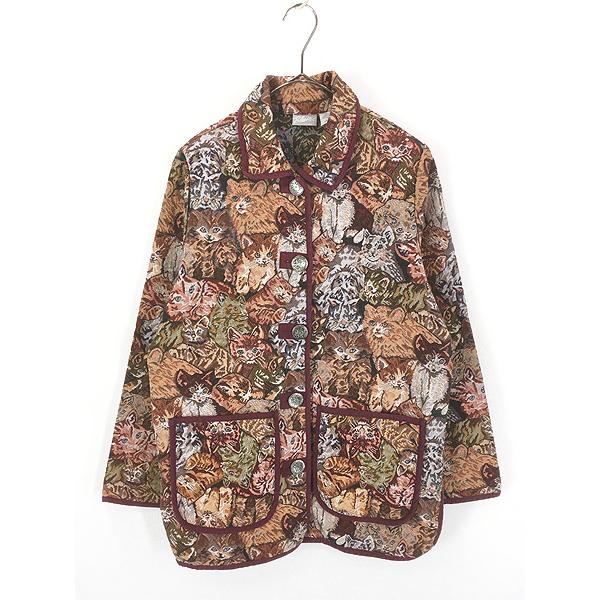 レディース 古着 BLAIR 猫 ねこちゃん アニマル デザイン パイピング デザイン ゴブラン ジャケット S レディース 古着 BLAIR 猫 ねこちゃん アニマル デザイン パイピング