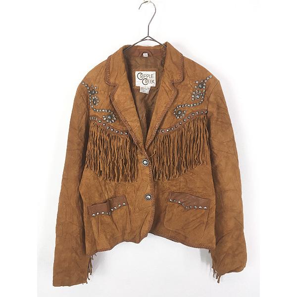 レディース 古着 90s CRIPPLE CREEK 本革 スエード レザー コンチョ