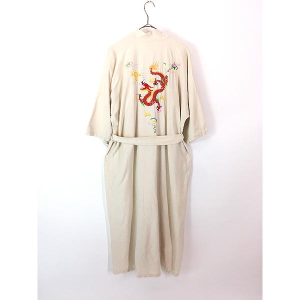 レディース 古着 60-70s Health ドラゴン 龍 ハンド 刺しゅう 100％シルク ガウン L 古着 レディース 古着 60-70s Health ドラゴン 龍 ハンド 刺しゅう 100