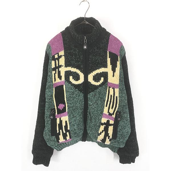 00s コットンニットジップアップフーディー archive 古着 90s レディース 古着 90s jamie sadock ネイティブ モールヤーン
