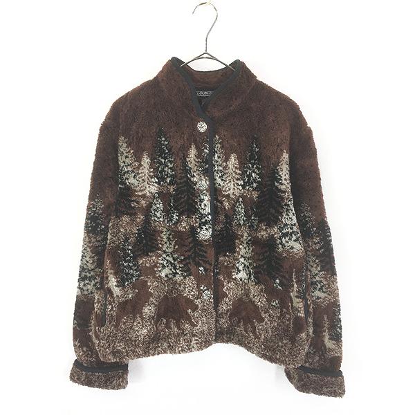 レディース 古着 90s USA製  森 動物 総柄 デザイン ボア フリース ジャケット M レディース 古着 90s USA製 BLACK DIAMOND 森 動物 総柄 デザイン ボア