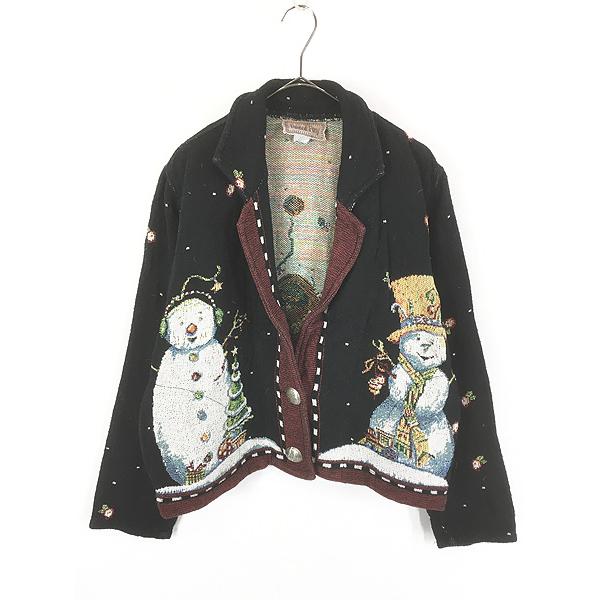 レディース 古着 90s USA製 Painted Pony クリスマス サンタクロース スノーマン 総柄 ゴブラン ジャケット S レディース 古着 90s USA製 Painted Pony クリスマス サンタクロース
