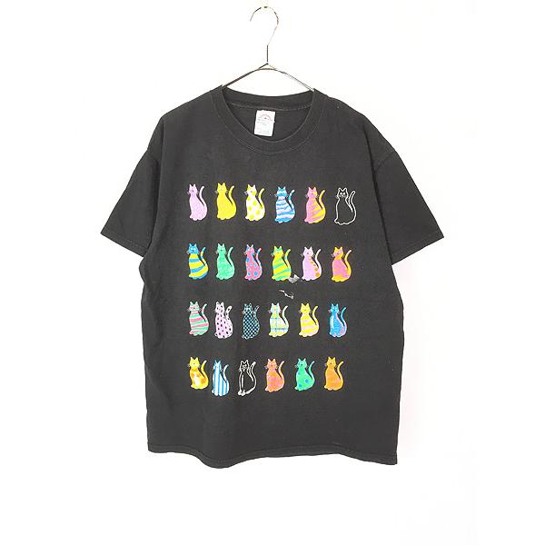古着 猫 ネコちゃん マルチ パターン アニマル ポップ アート Tシャツ 