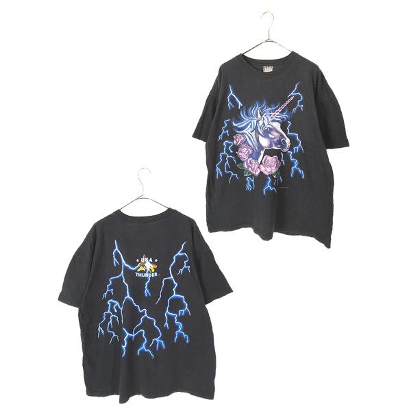 古着 90s USA THUNDER ユニコーン バラ ブルー サンダー Tシャツ XL