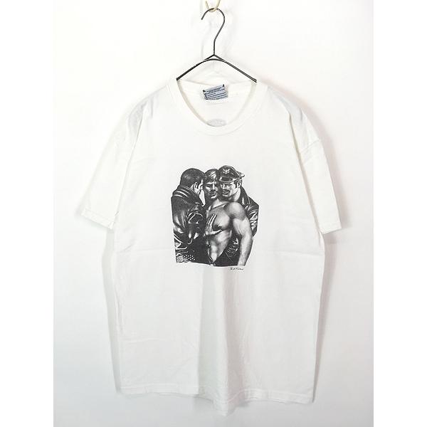 古着 90s USA製 Tom of Finland 「Kissing Booth」 LGBTQ モノクロ アート Tシャツ L 古着 90s USA製 Tom of Finland 「Kissing Booth」 LGBTQ モノクロ