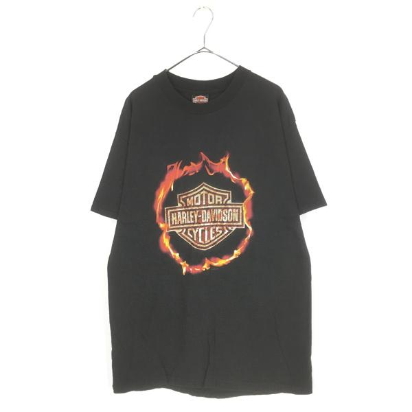 古着 90s USA製 HARLEY DAVIDSON ファイヤー バー&シールド Tシャツ L 
