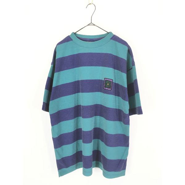 古着 90s OP Ocean Pacific 青緑×紫 ワイド ボーダー オールド サーフ