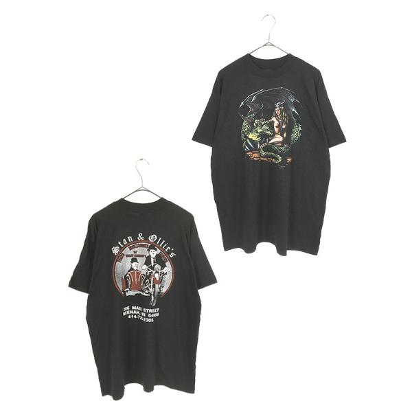 古着 80s USA 3D EMBLEM HARLEY DAVIDSON レディ ドラゴン Stan&Ollie's 両面 プリント Tシャツ XL 古着 古着 80s USA 3D EMBLEM HARLEY DAVIDSON レディ ドラゴン