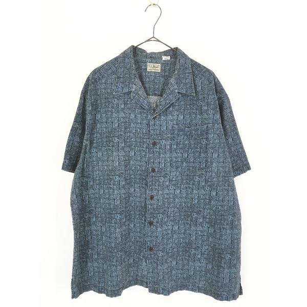 古着 00s LL Bean 民族柄 総柄 半袖 コットン オープンカラー