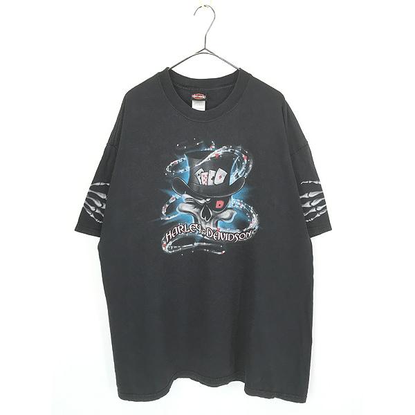 古着 00s USA製 HARLEY DAVIDSON スカル ボーン ハンド トランプ T
