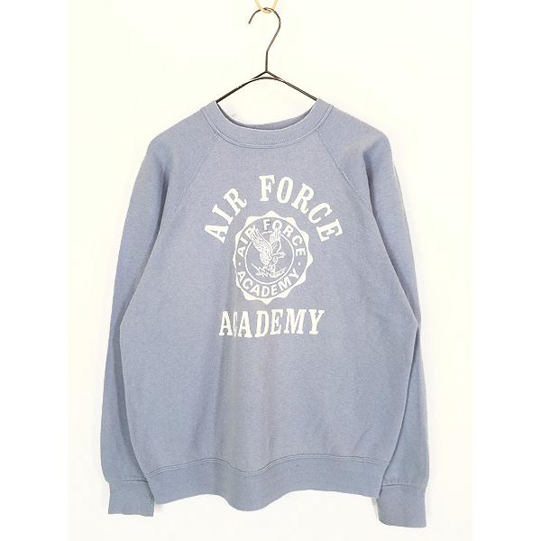 古着 70s USA製 「AIR FORCE ACADEMY」 フロッキー プリント ミリタリー スウェット トレーナー L 古着 70s USA製 「AIR FORCE ACADEMY」 フロッキー プリント