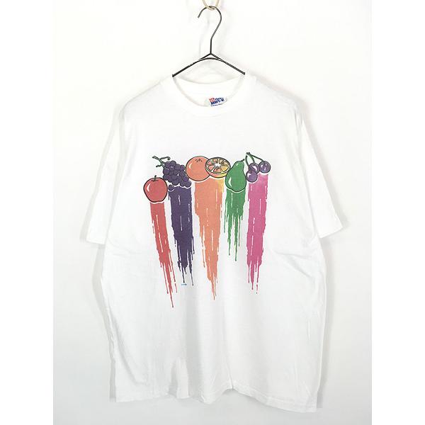 古着 90s USA製 カラフル フルーツ アート Tシャツ XL : 古着屋