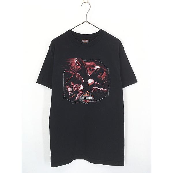 00s HARLEY DAVIDSON イーグル Tシャツ USA製 黒 L 古着 00s HARLEY DAVIDSON イーグル バイク グラフィック Tシャツ M