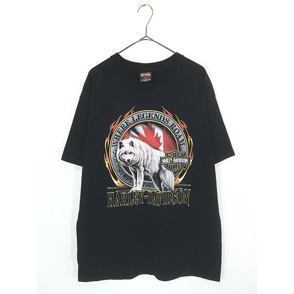 T*A様 Harley-Davidson Flame Wolf 00s Tシャツ 古着 00s Canada製 HARLEY DAVIDSON オオカミ ホワイト ウルフ