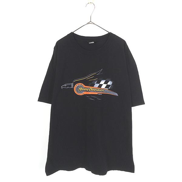 古着 90s USA製 HARLEY DAVIDSON イーグル チェッカー フラッグ ロゴ T