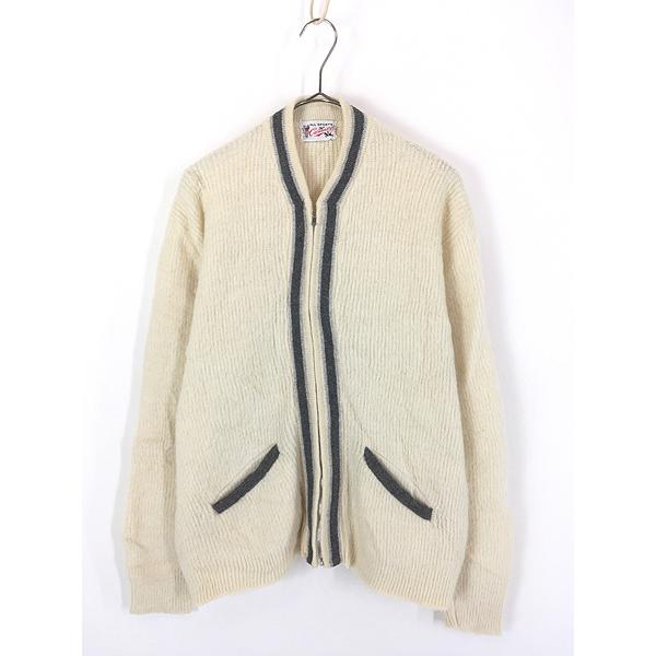 古着 60s All Sports Casuals 2tone ライン シャギー モヘア ウール ニット フルジップ カーディガン L 古着 60s All Sports Casuals 2tone ライン シャギー モヘア ウール