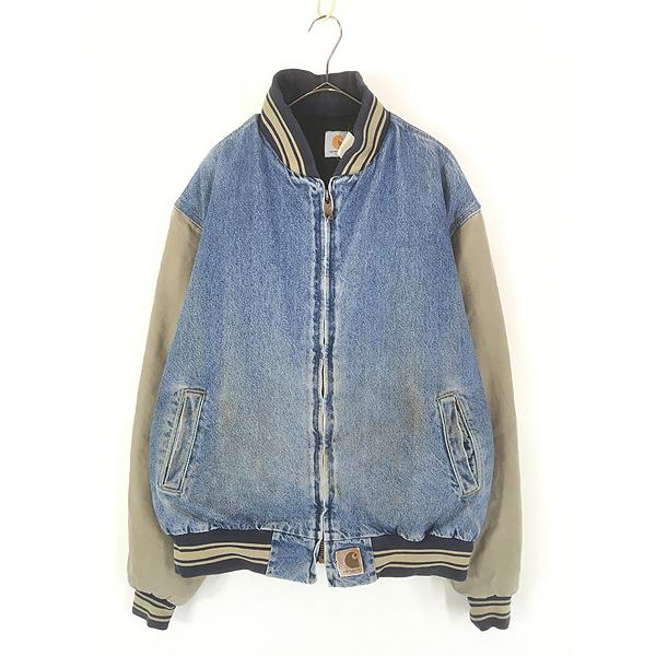 古着 90s USA製 Carhartt バイカラー パデット デニム スタジャン ジャケット XL 古着 90s USA製 Carhartt バイカラー パデット デニム スタジャン