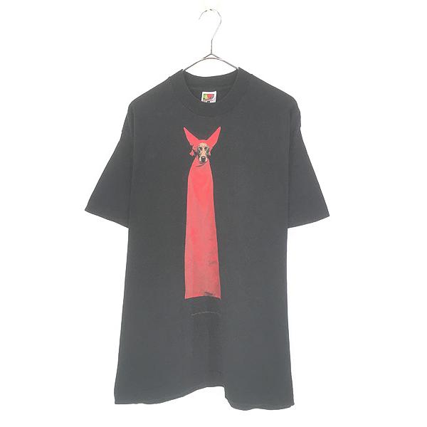 古着 90s William Wegmam 「Devil Dog」 犬 アニマル ネクタイ トリック アート Tシャツ L 古着 90s William Wegmam 「Devil Dog」 犬 アニマル ネクタイ