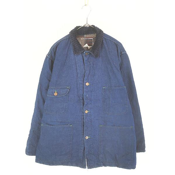 古着 70s TROY ボーダー ブランケット ライナー 濃紺 デニム ワーク