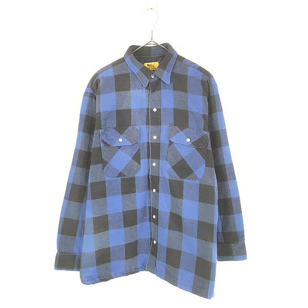 と*つ様 90s ネルシャツ ブルー ヘビーネル ストアブランド usa製 古着 90s USA製 Work n' Sport 中綿 パデッド ブルー ブロック