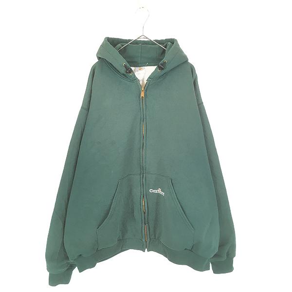 古着 90s- Carhartt 裏地 メッシュ ワンポイント 刺しゅう スウェット ジップ パーカー グリーン XL位 古着 90s- Carhartt 裏地 メッシュ ワンポイント 刺しゅう スウェット