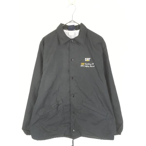 古着 90s USA製 CAT キャタピラー 重機 企業 刺しゅう ブラック コーチ