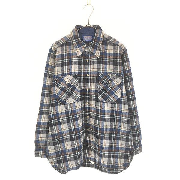 古着 80s USA製 Pendleton ブルー チェック ウォッシャブル ウール