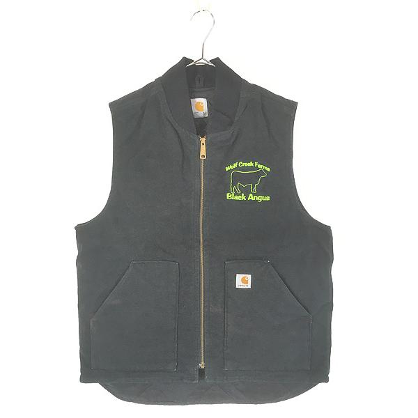 00s usa製 カーハート ベスト ブラック 古着 00s Carhartt BLK ブラック ダック 首リブ パデット ベスト L