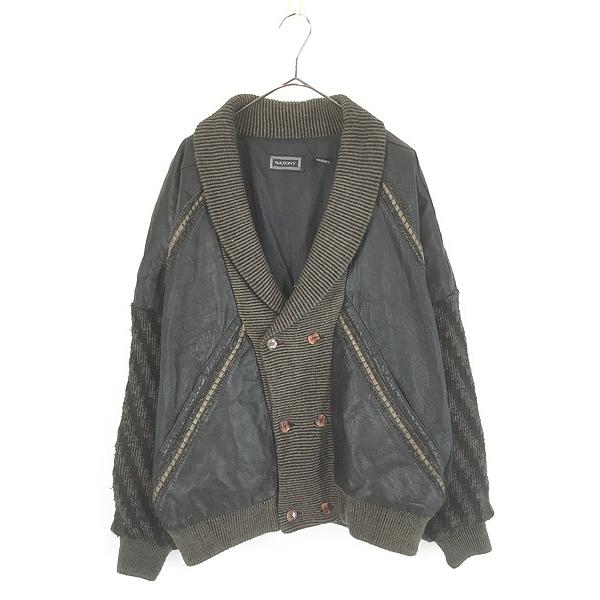 80s90s イタリア製 ニット×レザー切り替え デザインブルゾン L 80s90s イタリア製 ニット×レザー切り替え デザインブルゾン L