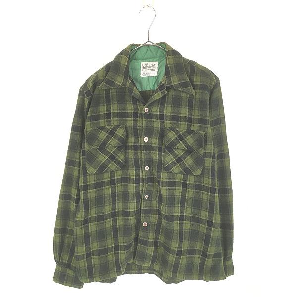 古着 70s Golden Line オリーブ × ブラック チェック ウール ボックス シャツ M 古着 70s Golden Line オリーブ × ブラック チェック ウール ボックス