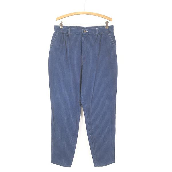 古着 90s USA製 Lee ブルー ストライプ デニム タック パンツ ジーンズ
