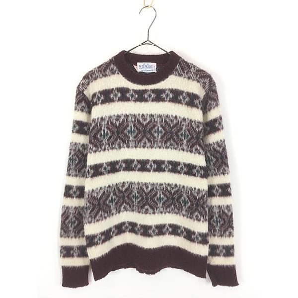古着 60s NORSE フェアアイル ボーダー シャギー モヘア ウール ニット 