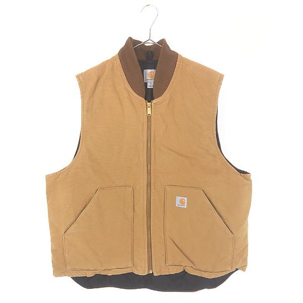 古着 Carhartt BRN ブラウン ダック 首リブ パデット ベスト XL : 古着