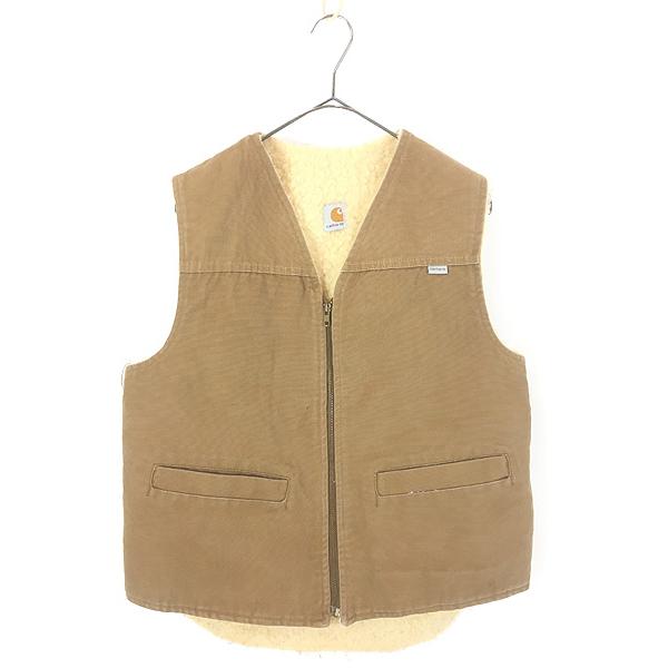80s Carhartt ベスト　ブラウン 古着 80s USA製 Carhartt 裏ボア オールド ブラウン ダック Vネック