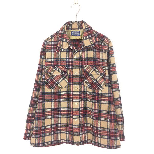 古着 70s USA製 Pendleton ベージュ タータン チェック 開襟 ボックス