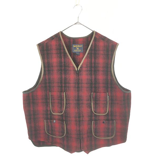 古着 00s WoolRich レッド&ブラック チェック ウール ハンティング ビーチ ベスト 2XL 古着 00s WoolRich レッド&ブラック チェック ウール ハンティング