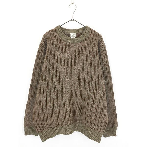 古着 00s LL Bean カーキ×レッド バーズアイ ヘビー ウール ニット