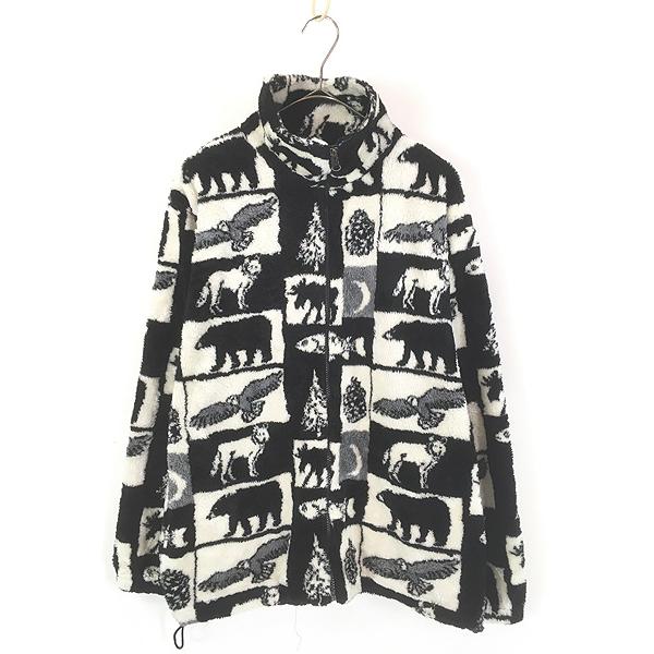古着 90s USA製 OCEAN EAST ウルフ イーグル クマ ヘラジカ マルチ