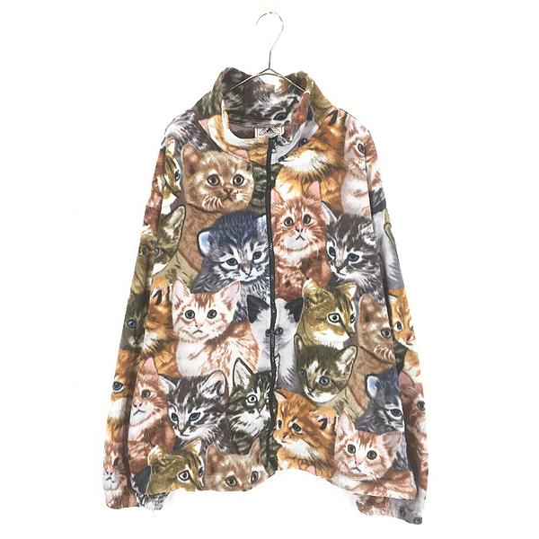 古着 90s USA製 BLACK MOUNTAIN 猫 ねこちゃん アニマル 総柄 フリース