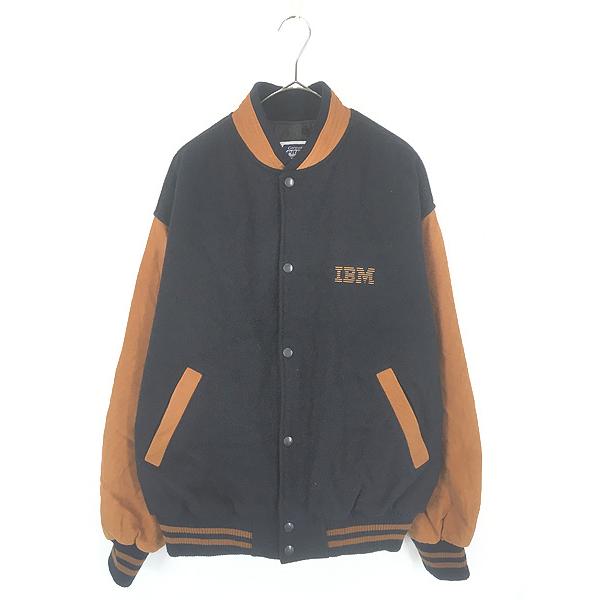 古着 Canada製 EXPRESS 本革 レザー袖 「IBM」 刺しゅう メルトン