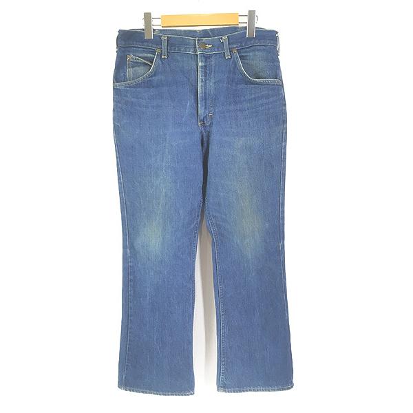古着 70s USA製 Lee 200 ヒゲ 縦落ち 濃紺 ブルー デニム フレア
