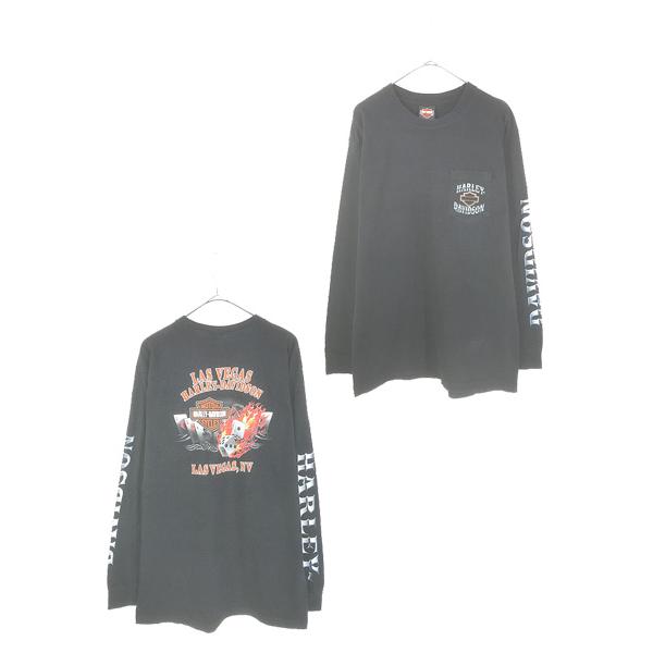 古着 00s USA製 HARLEY DAVIDSON バー&シールド トランプ ダイス 長袖 