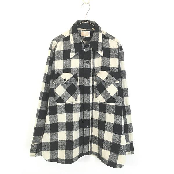 古着 70s Sears Kings Road マチ付 ブラック × ホワイト ブロック