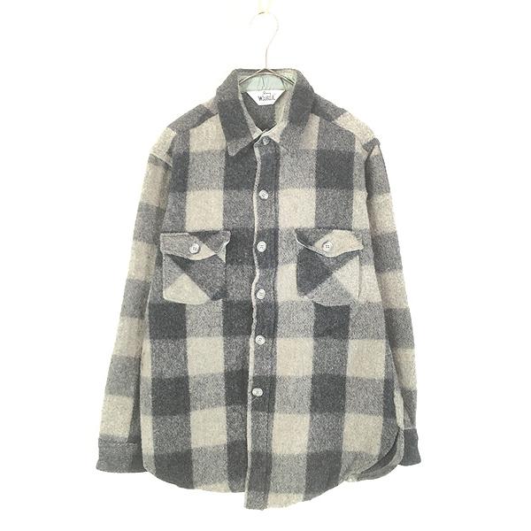 古着 80s USA製 WoolRich ブラック × グレー ブロック チェック ヘビー