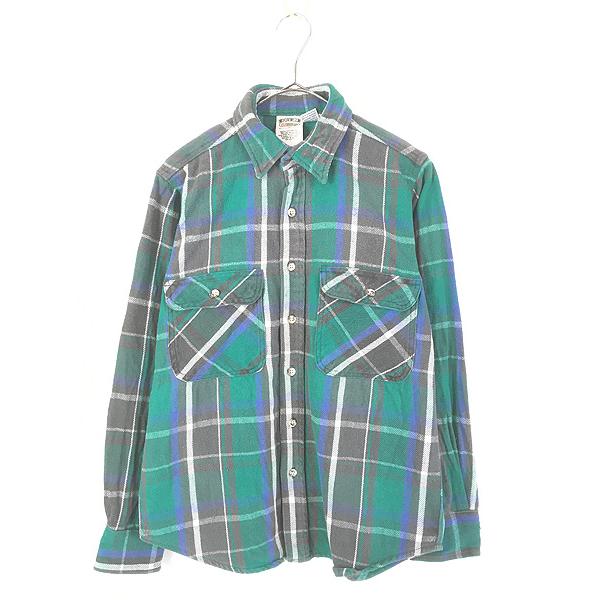 古着 90s FIVE BROTHER グリーン チェック ヘビー フランネル シャツ
