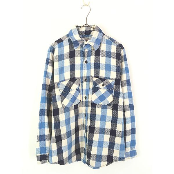 70s 80s USA製 FIVE BROTHER ネルシャツ 白紺 ヘビネル 古着 70s USA製 FIVE BROTHER ネイビー×ブルー×ホワイト ブロック